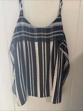 Bcbg flowy & classy Women's Black & White Striped Spaghetti Strap Top